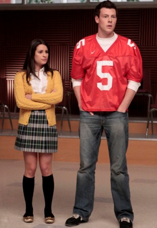 Rachel (Lea Michele, L) and Finn (Cory Monteith, R) take direction on a new song and dance routine in 