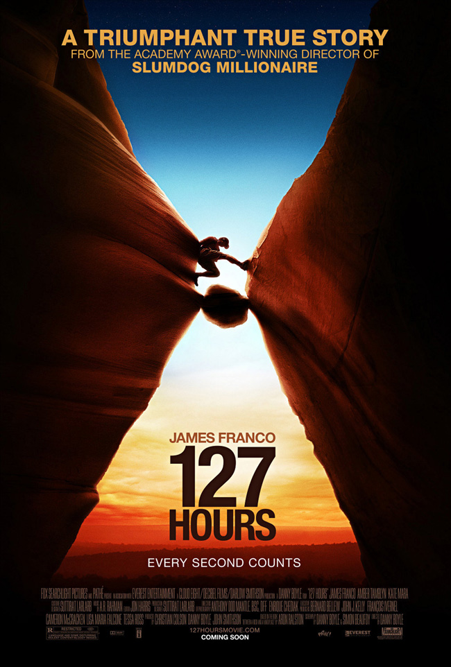The movie poster for 127 Hours starring James Franco from director Danny Boyle