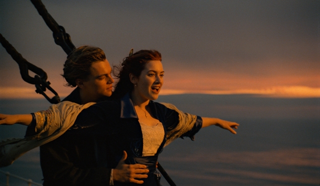 Leonardo DiCaprio and Kate Winslet star in James Cameron’s Titanic.
