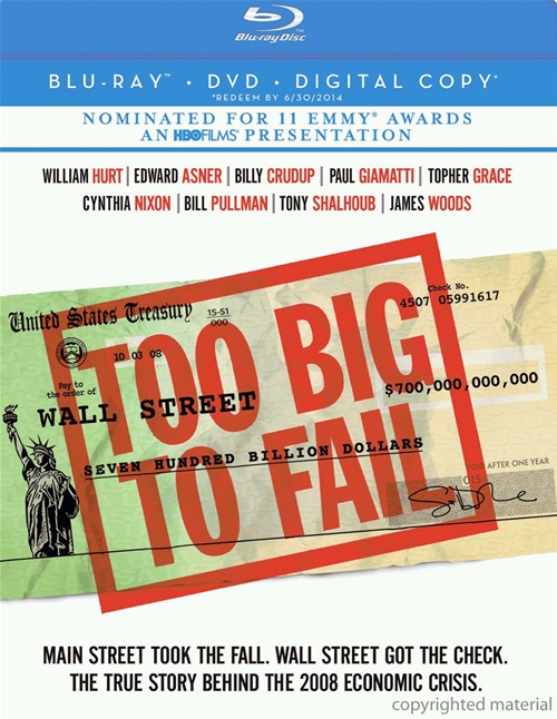 Too Big to Fail was released on Blu-ray and DVD on June 12, 2012.