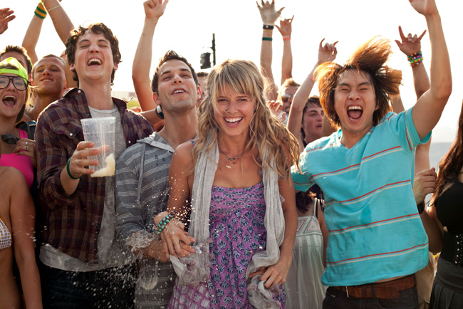 Myles Teller, Skylar Astin, Sarah Wright and Justin Chon in 21 and Over