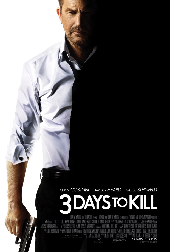 The movie poster for 3 Days to Kill with Kevin Costner from director McG