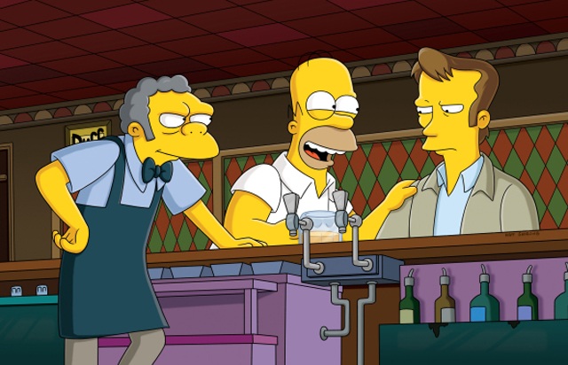 Moe, Homer and Wallace (voice of Kiefer Sutherland) in ‘The Simpsons’