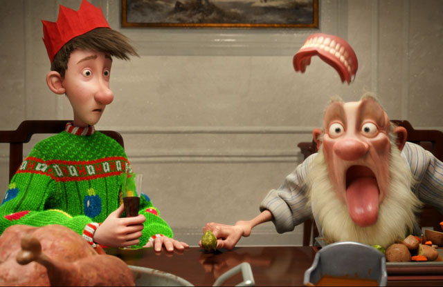 The Teeth of the Holiday: Arthur (voice of James McAvoy) and Grandsanta (Bill Nighy) in ‘Arthur Christmas’