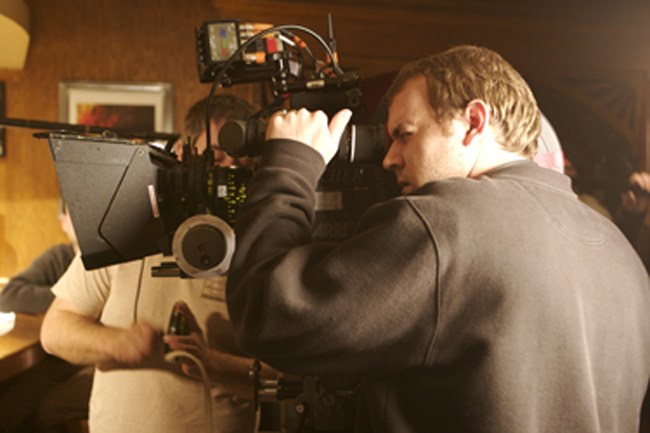 Brian Caunter Checks a Shot During the Production of ‘Chicago Overcoat’