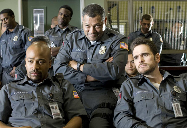 Left to Right: Columbus Short, Laurence Fishburne and Matt Dillon in ‘Armored’