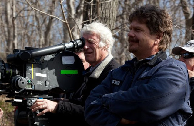 Cinematographer Roger Deakins (right) and Director John Wells on the set of 'The Company Men'