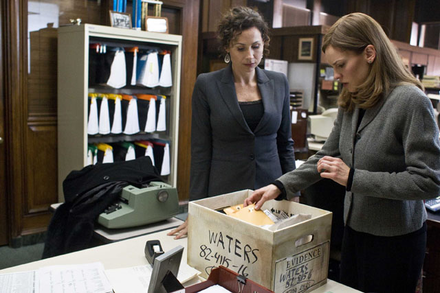 Sorting Evidence: Minnie Driver as Abra and Hilary Swank in ‘Conviction’