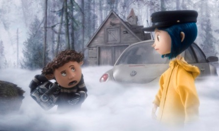 Wybie (voiced by Robert Bailey Jr.) goes exploring with his new neighbor Coraline Jones (voiced by Dakota Fanning) in the stop-motion animated 3-D adventure Coraline, from LAIKA Entertainment for release by Focus Features.