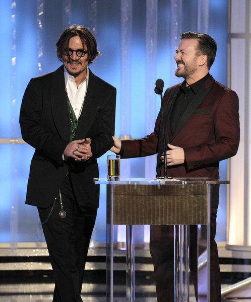 Johnny Depp and Ricky Gervais at the 69th Golden Globes