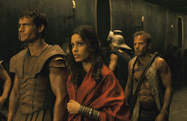 Henry Cavill as Theseus, Freida Pinto as Phaedra and Stephen Dorff as Stavos in ‘Immortals’