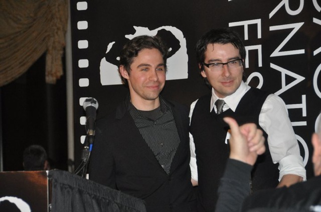 Festival programmer Joel Hoglund and Sean J.S. Jourdan, director of the Silver Hugo winner The Forerunners, at the 2010 Chicago International Film Festival Awards Ceremony.