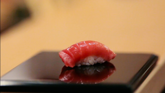 A delectable sushi from Jiro Ono featured in David Gelb’s Jiro Dreams of Sushi.