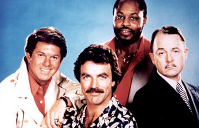 A Cast of Magnum: Larry Manetti, Tom Selleck, Roger E. Mosely and John Hillerman in ‘Magnum, P.I.’