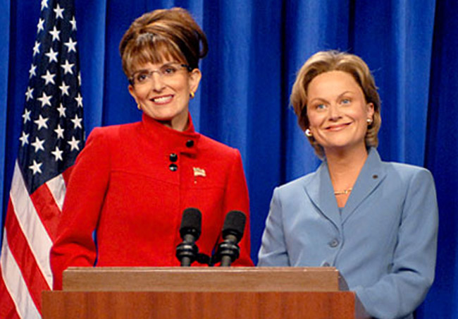 Tina Fey as Sarah Palin and Amy Poehler as Hillary Clinton in ‘Saturday Night Live in the 2000s: Time and Again,’