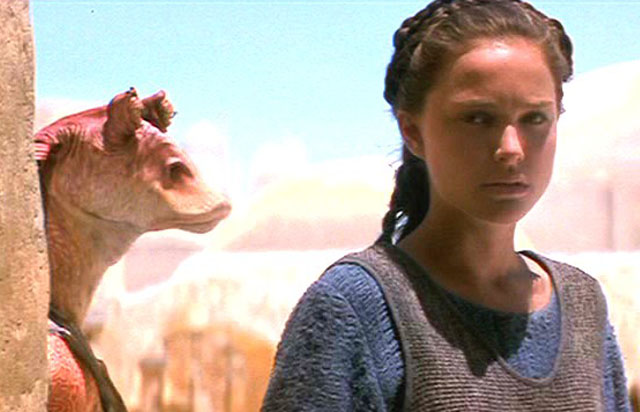Jar Jar Binks and Natalie Portman in ‘Star Wars: Episode 1 –The Phantom Menace’