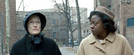 Meryl Streep as Sister Aloysius and Viola Davis as Mrs. Miller