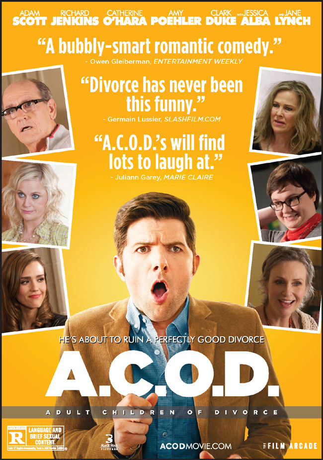 The movie poster for A.C.O.D. starring Adam Scott and Amy Poehler