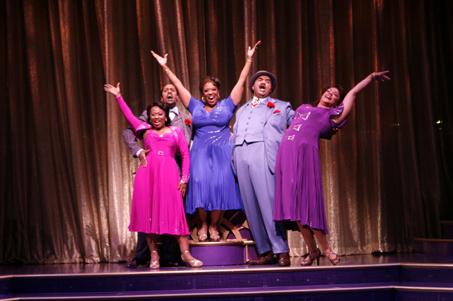 Left to right in the Chicago production of Ain't Misbehavin': Alexis Rogers, Parrish Collier, E. Faye Butler, John Steven Crowley and Lina Kernan