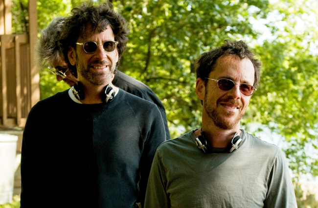 Joel Coen and Ethan Coen on the set of their A Serious Man