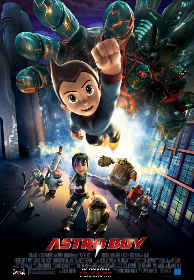 Astro Boy features the voices of Kristen Bell, Nicolas Cage, Charlize Theron and Samuel L. Jackson