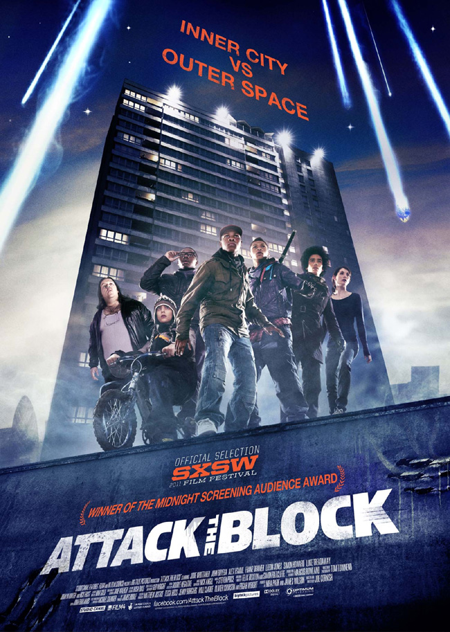 The movie poster for Attack the Block from the producer of Shaun of the Dead and Hot Fuzz