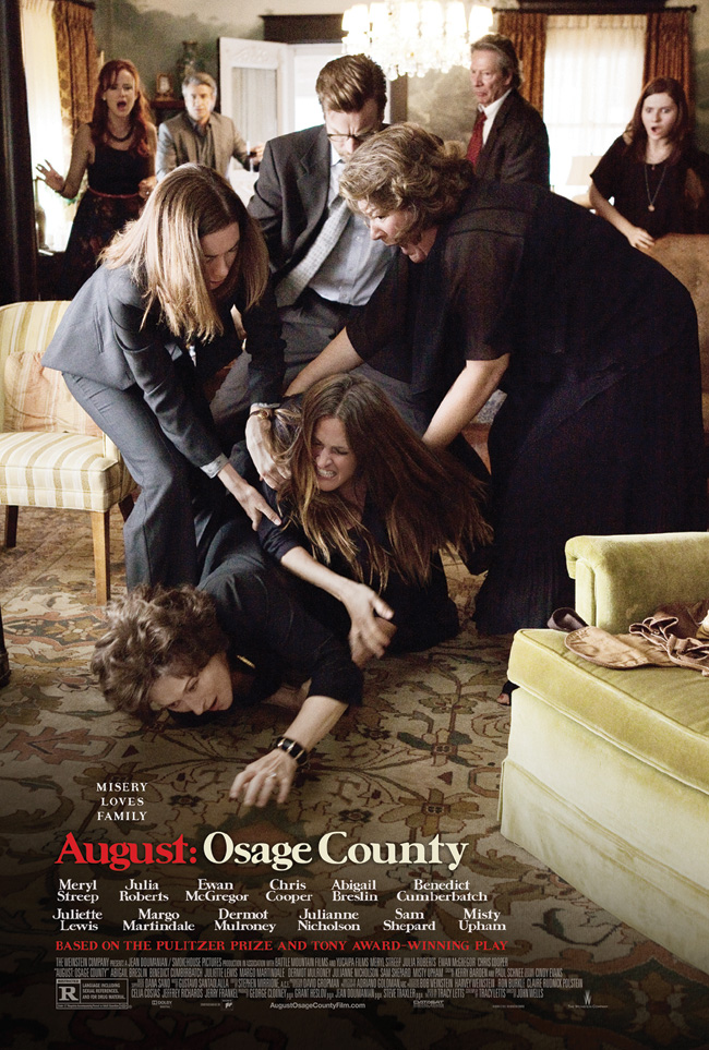 The movie poster for August: Osage County starring Meryl Streep and Julia Roberts from Tracy Letts