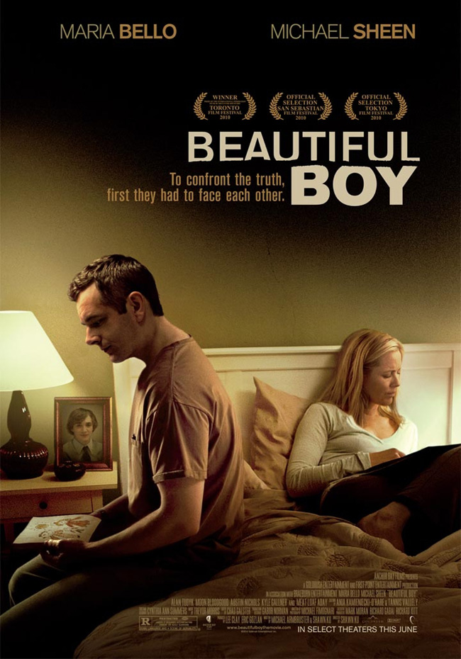 The movie poster for Beautiful Boy with Oscar nominee Michael Sheen and Maria Bello
