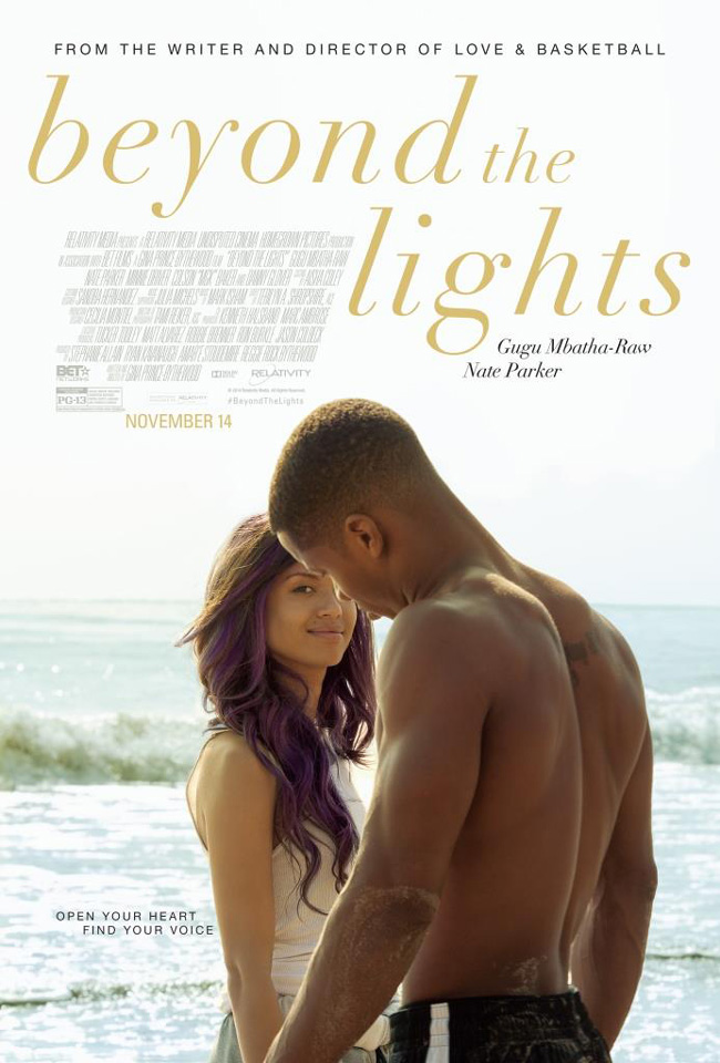 The movie poster for Beyond the Lights starring Gugu Mbatha-Raw and Nate Parker