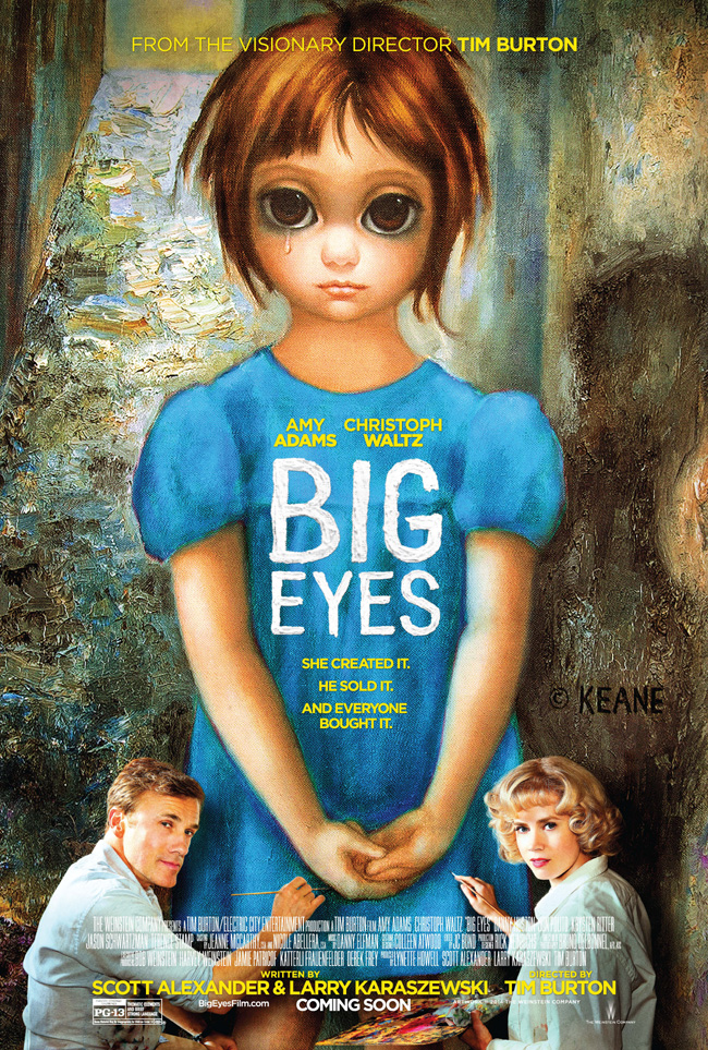 The movie poster for Big Eyes with Christoph Waltz and Amy Adams from Tim Burton