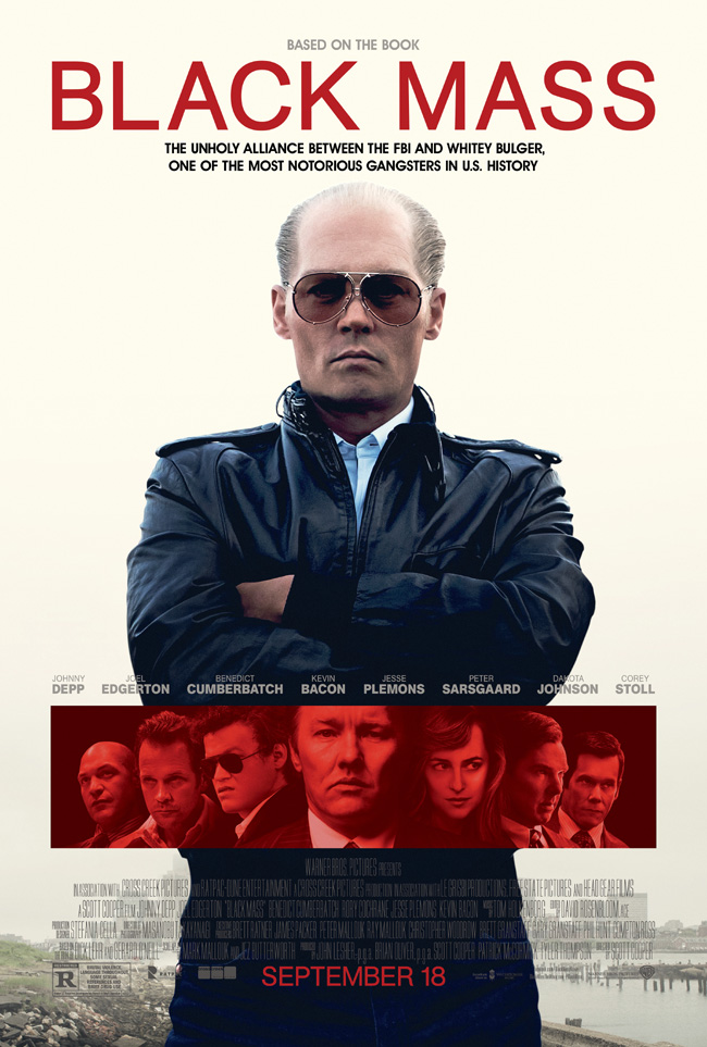 The movie poster for Black Mass starring Johnny Depp and Benedict Cumberbatch