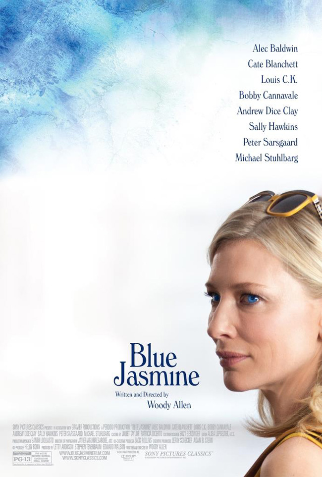 The movie poster for Blue Jasmine starring Cate Blanchett from Woody Allen