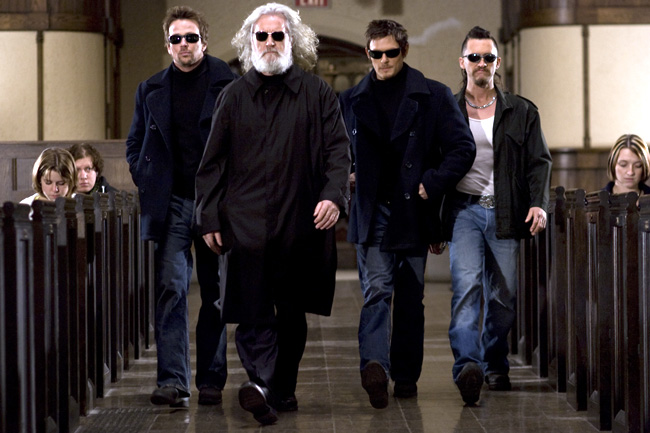 Left to right: Sean Patrick Flanery, Billy Connolly, Norman Reedus and Clifton Collins Jr. in The Boondock Saints II: All Saints Day