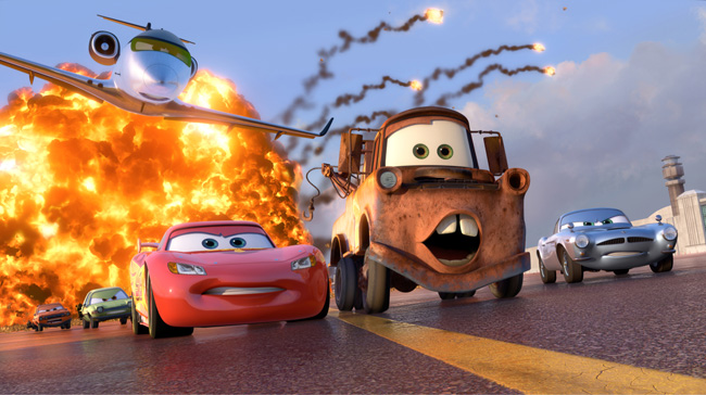 Owen Wilson voices Lightning McQueen, Larry the Cable Guy voices Mater and Michael Caine voices Finn McMissile in Cars 2