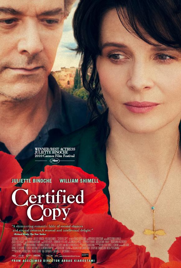 The movie poster for Certified Copy with Juliette Binoche