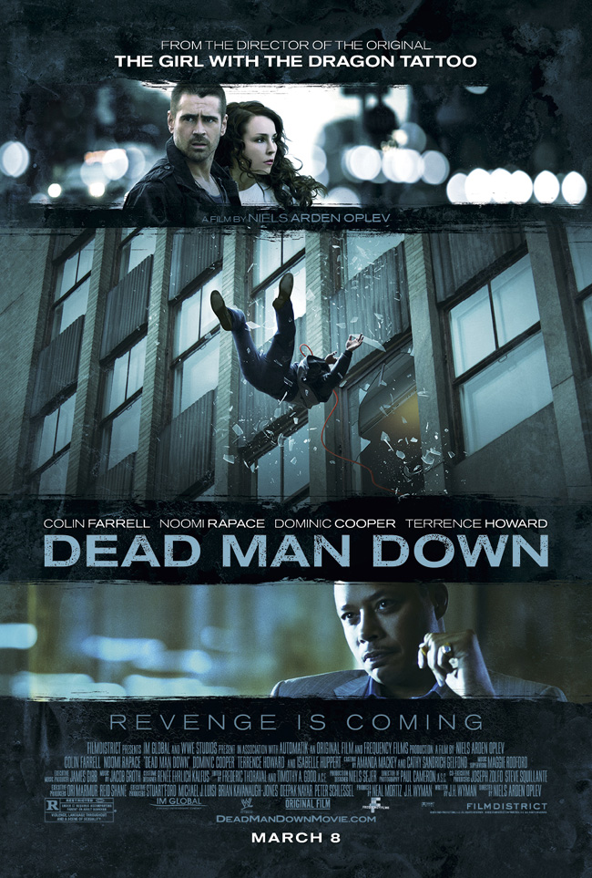 The movie poster for Dead Man Down starring Colin Farrell and Noomi Rapace