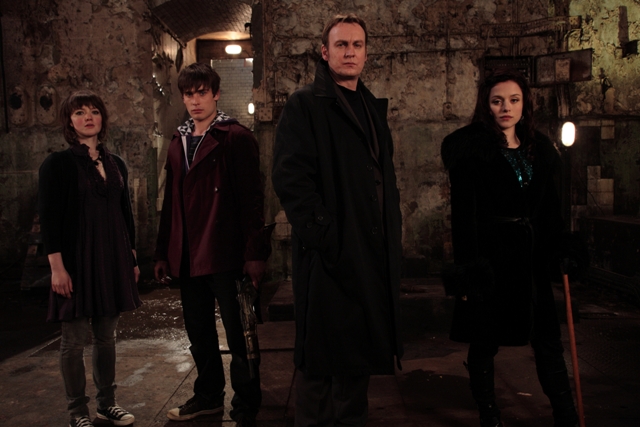 (l to r) Ruby (Holliday Grainger), Luke (Christian Cooke), Rupert (Phillip Glenister) and Mina (Zoe Tapper)