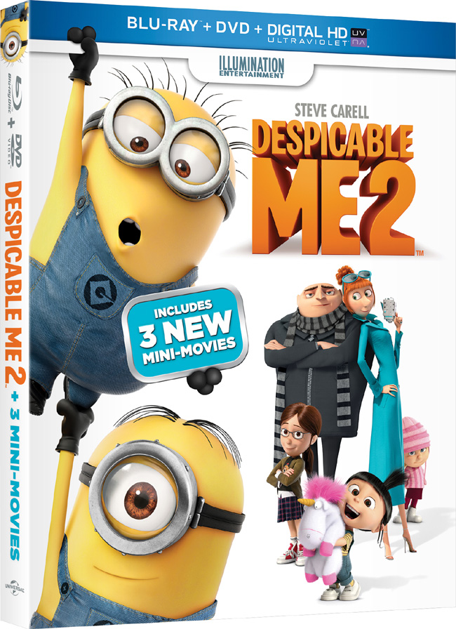 Despicable Me 2 with Steve Carell and Kristen Wiig came to Blu-ray and DVD combo pack on Dec. 10, 2013