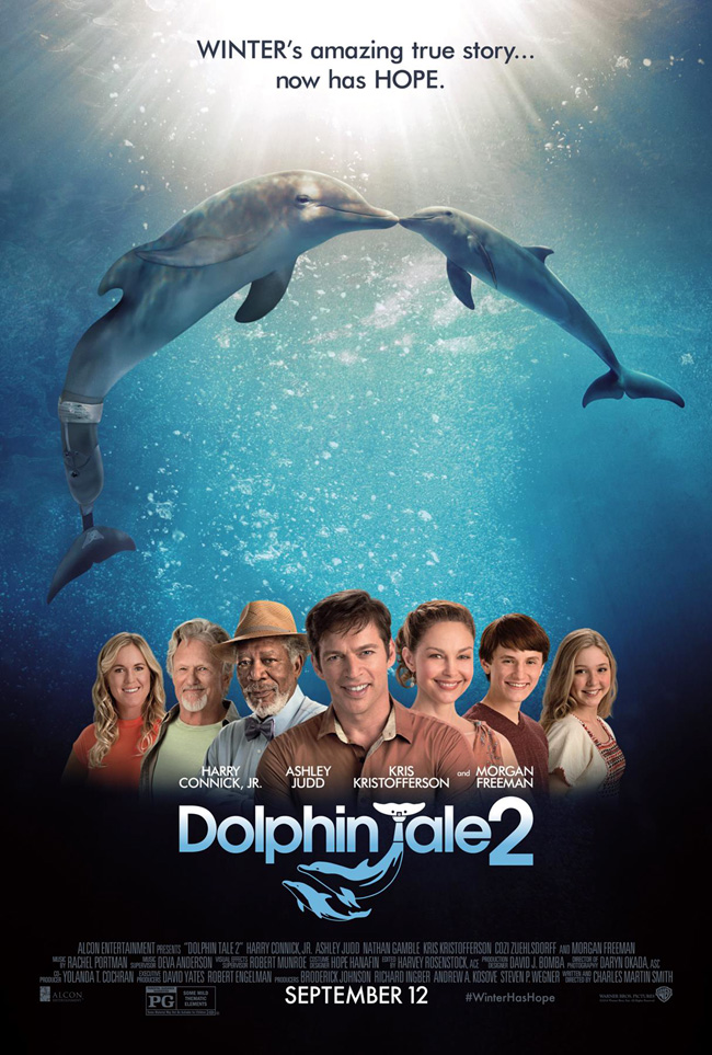 The movie poster for Dolphin Tale 2 starring Harry Connick Jr.