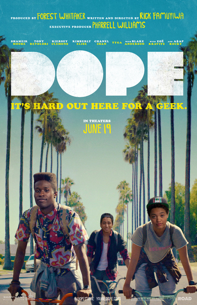 The movie poster for Dope starring Shameik Moore from producer Forest Whitaker