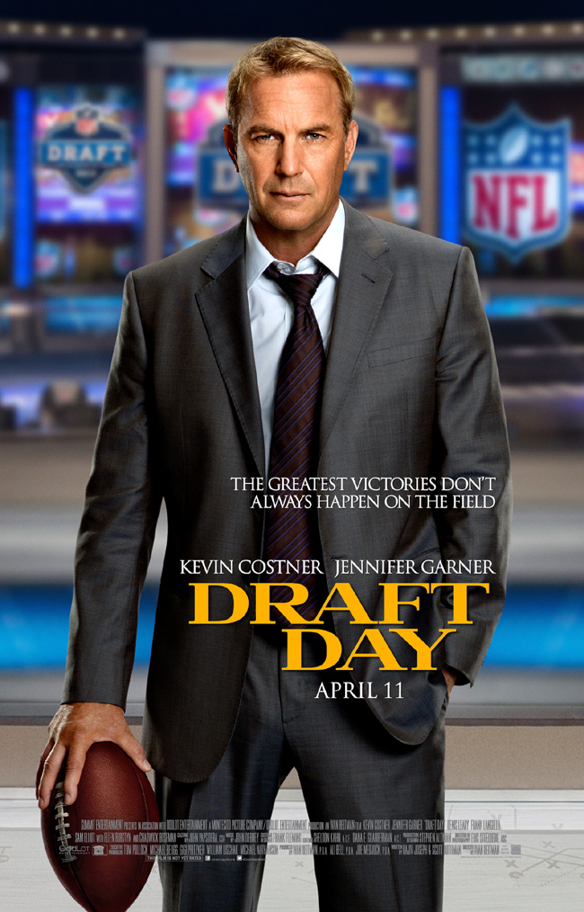 The movie poster for Draft Day starring Kevin Costner and Jennifer Garner