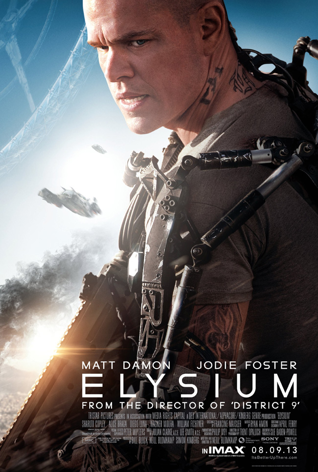 The movie poster for Elysium starring Matt Damon and Jodie Foster