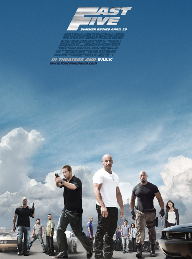 The movie poster for Fast Five with Vin Diesel, Dwayne The Rock Johnson and Paul Walker