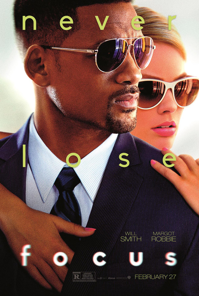 The movie poster for Focus starring Will Smith and Margot Robbie