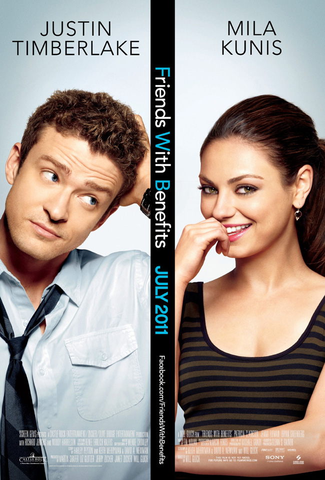 The movie poster for Friends With Benefits with Justin Timberlake and Mila Kunis