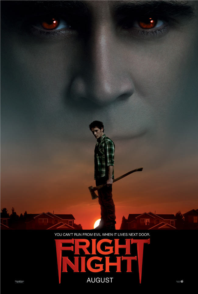 The movie poster for Fright Night with Colin Farrell, Anton Yelchin and Toni Collette