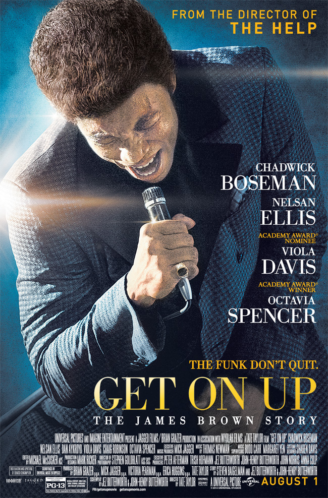 The movie poster for Get on Up starring Chadwick Boseman as James Brown