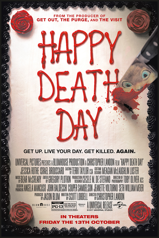 The movie poster for Happy Death Day from horror producer Jason Blum