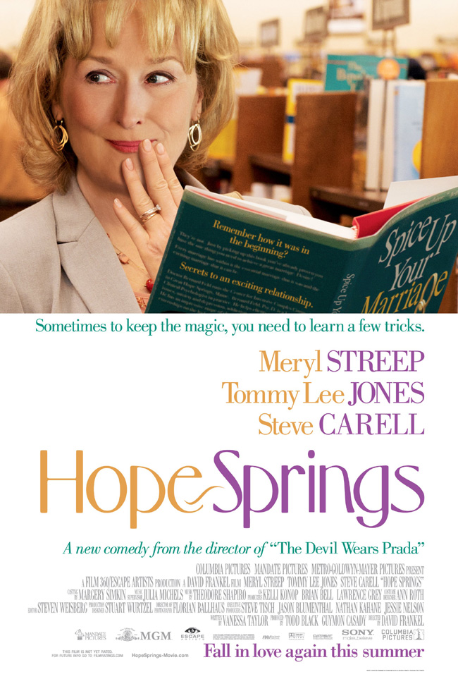 The Hope Springs movie poster with Meryl Streep, Tommy Lee Jones and Steve Carrell