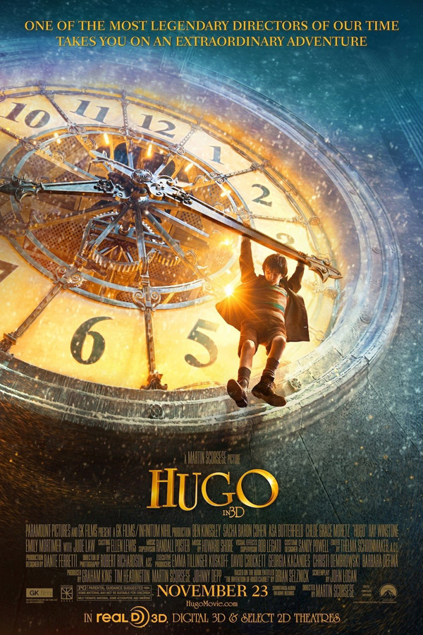 The movie poster for Hugo starring Jude Law and Ben Kingsley from director Martin Scorsese